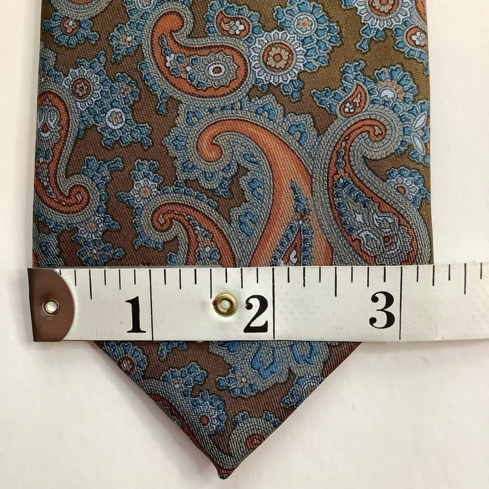 Mr Big 'n Tall Long Woven Silk Tie Brown Orange Slate Blue Paisley 63" - Picture 9 of 11